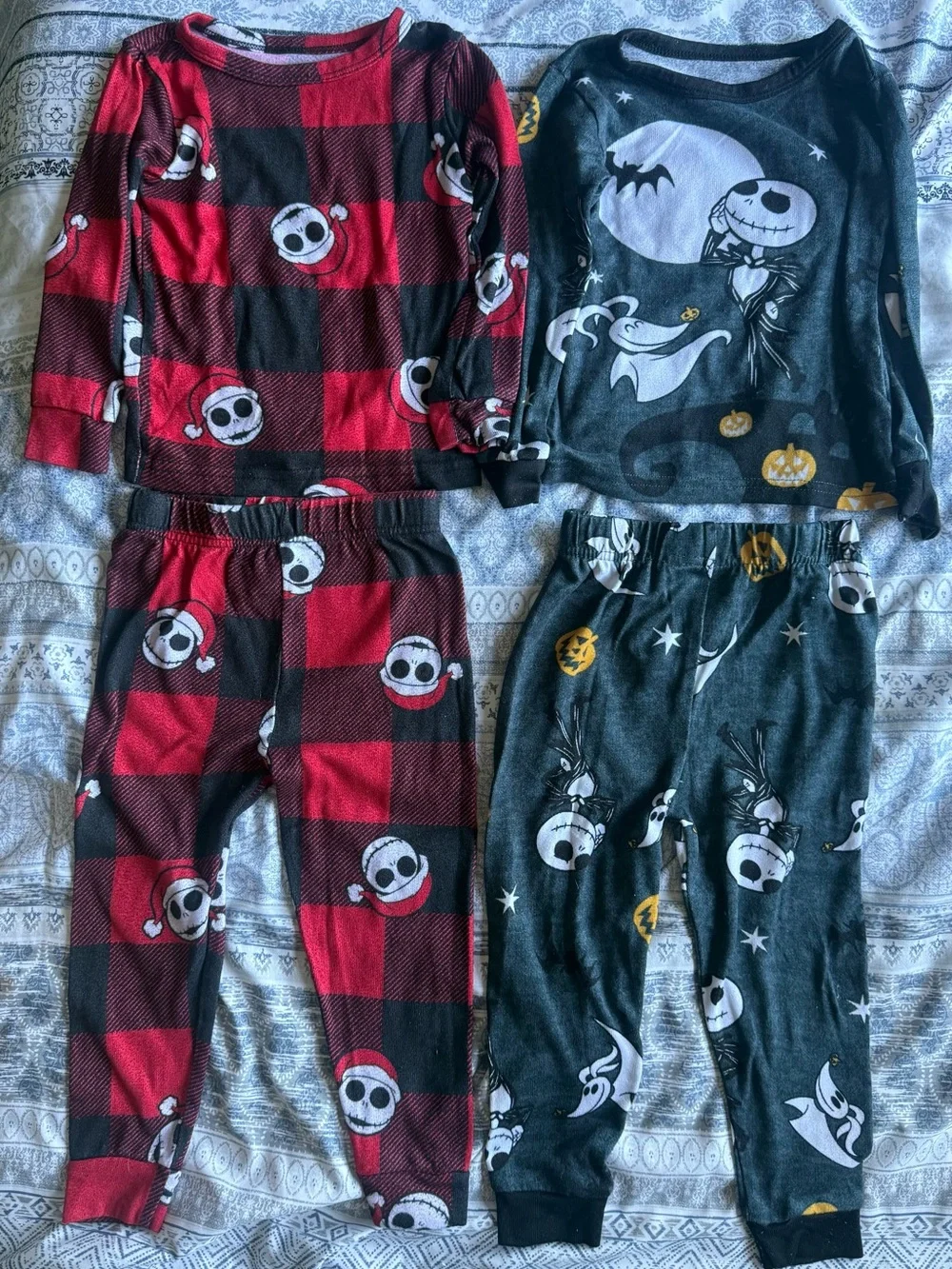 Kids Halloween Jack Skellington Pajama Set - Red & Black Plaid and Charcoal